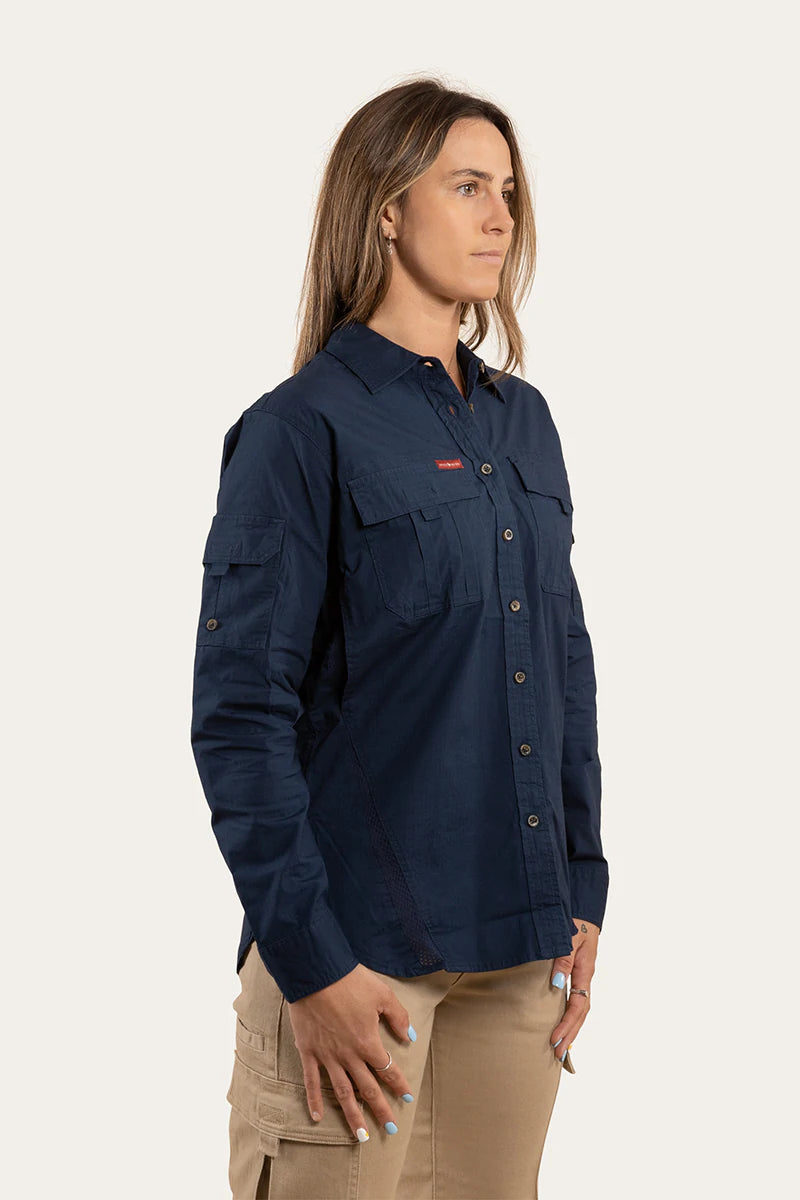 Rosebery Womens Ripstop  Full Button Work Shirt - Dark Navy