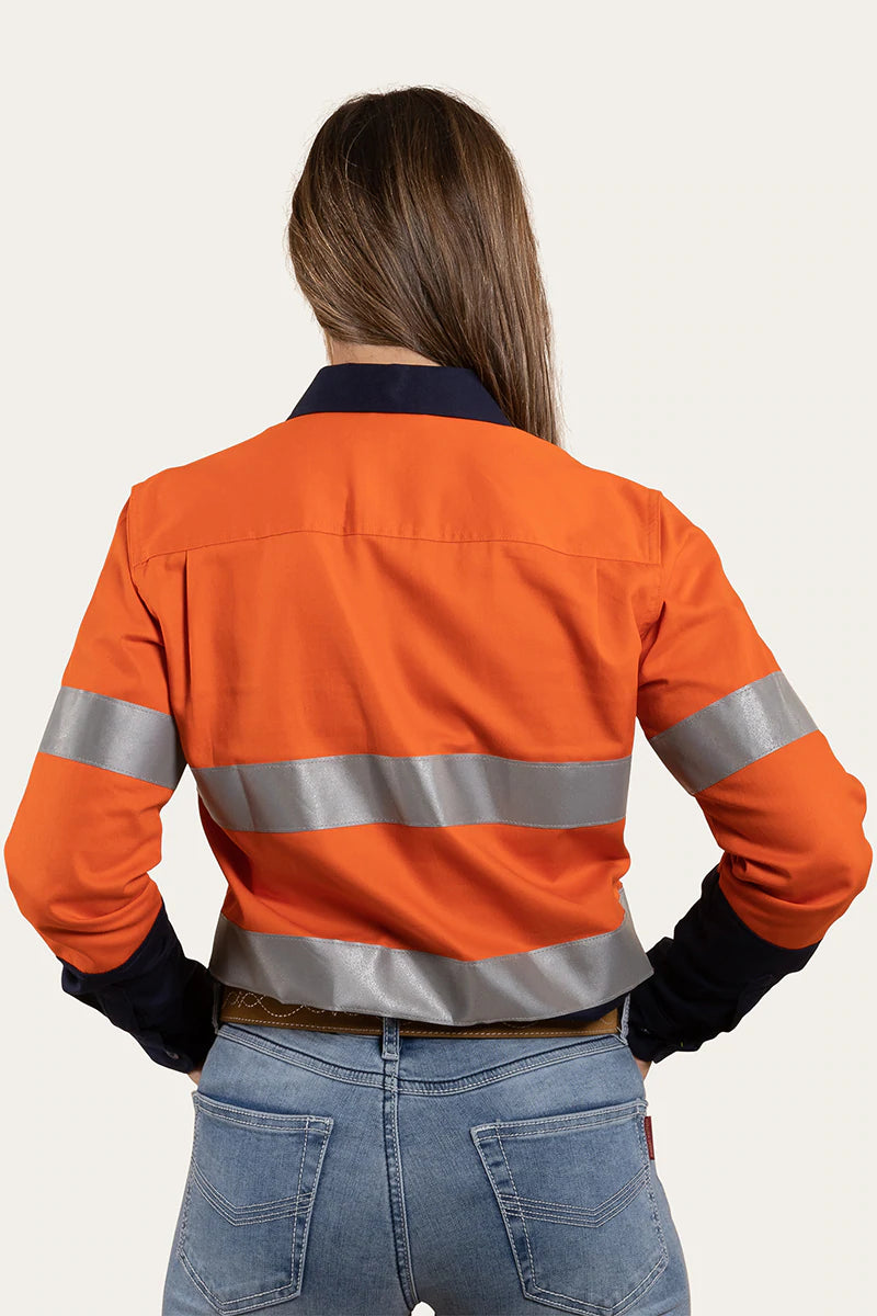 Bindara Womens Full Button High Vis Work Shirt  - Neon Orange