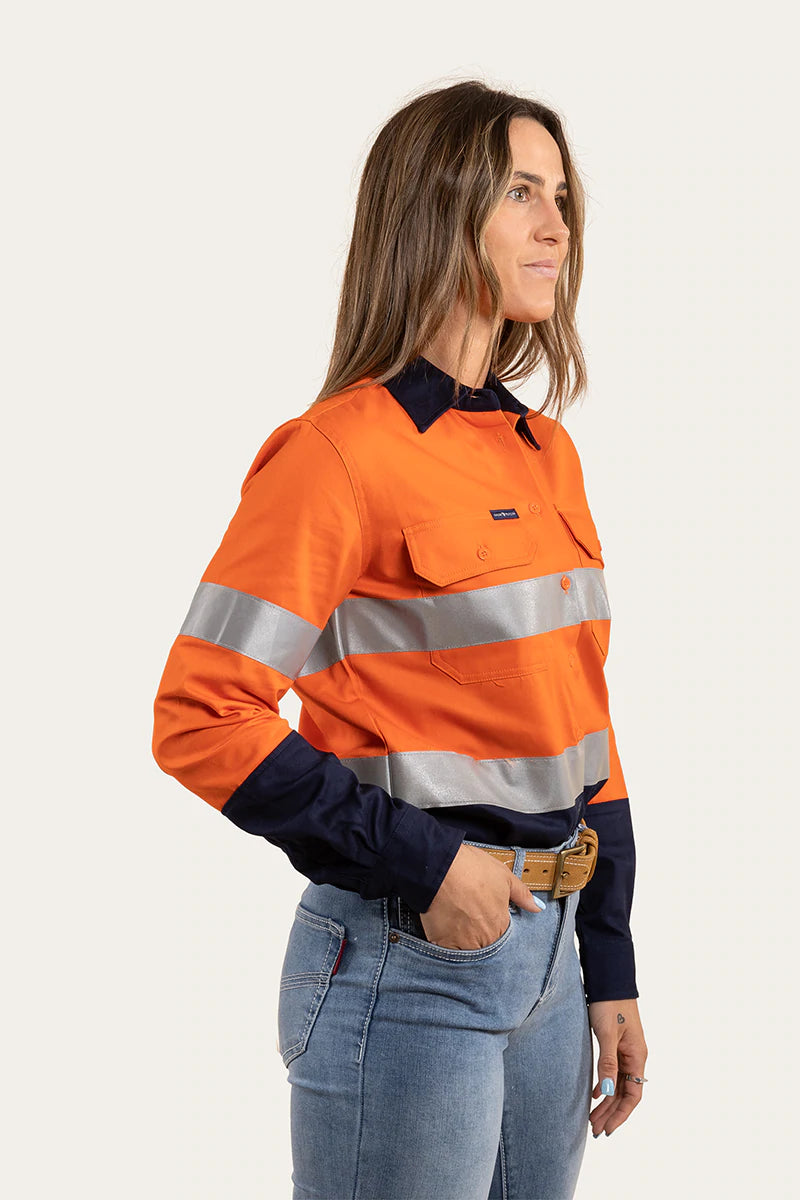 Bindara Womens Full Button High Vis Work Shirt  - Neon Orange