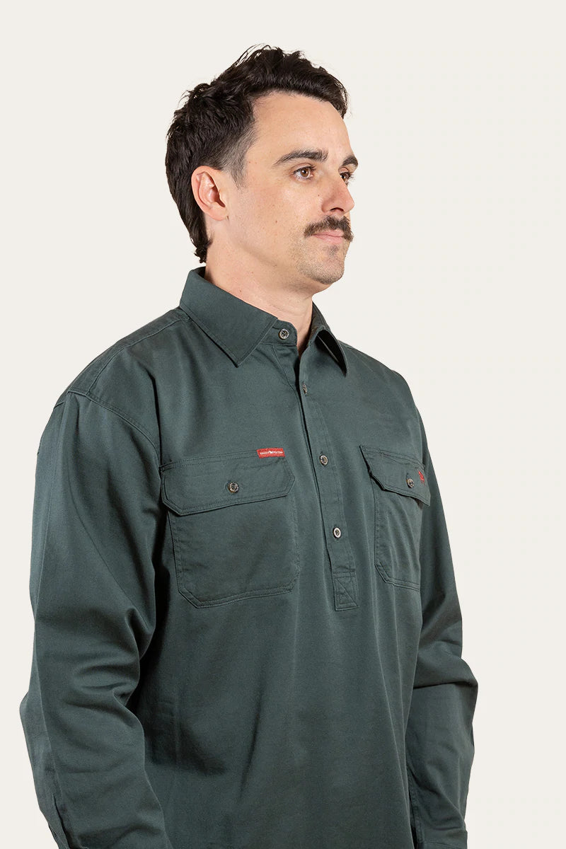 Southern Highlands Mens Half Button Work Shirt - Forest Green