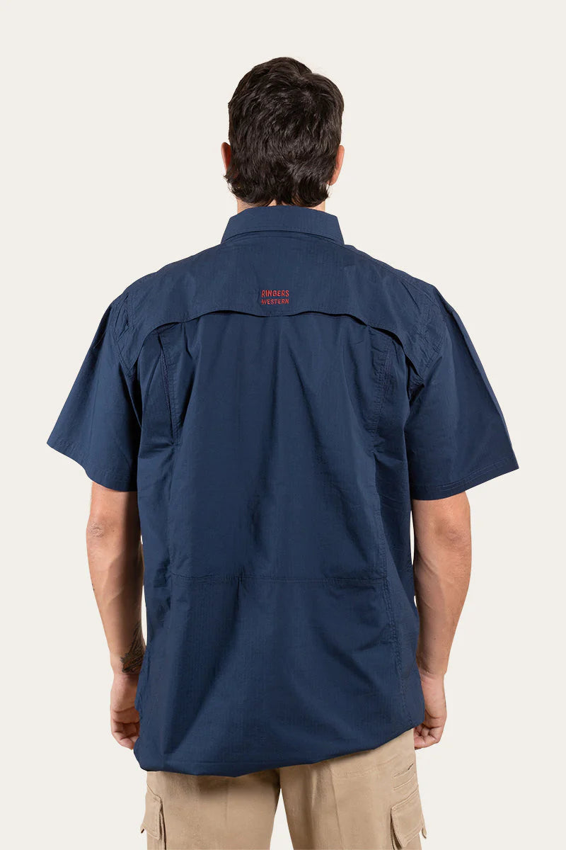 Bulgarra Mens Ripstop Full Button Short Sleeve Work Shirt - Dark Navy