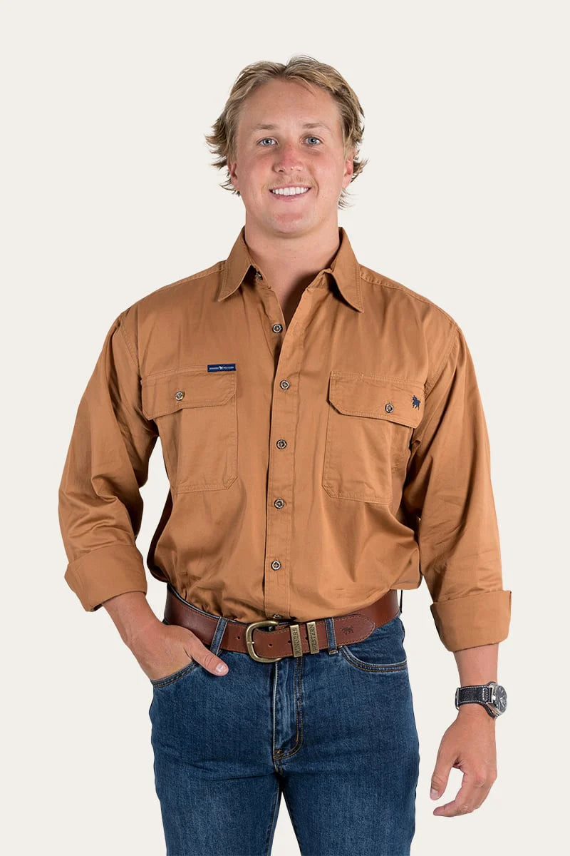 King River Mens Full Button Work Shirt - Rust