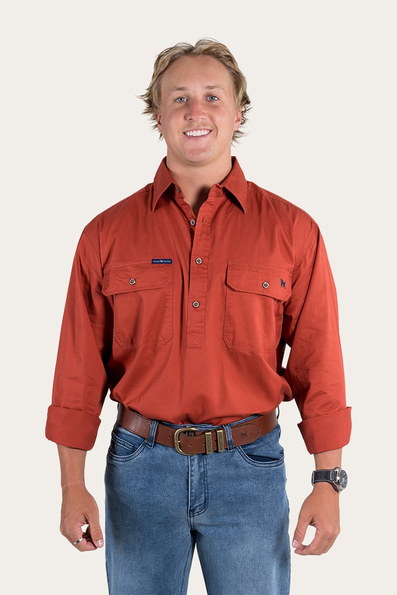 King River Half Button Work Shirt - Terracotta