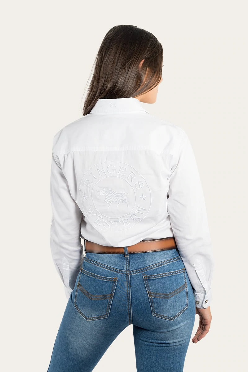 Signature Jillaroo Womens Full Button Work Shirt- White/White