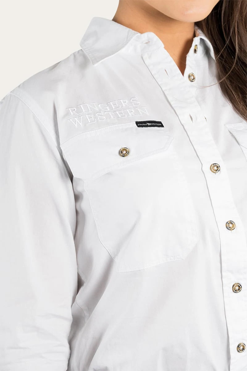 Signature Jillaroo Womens Full Button Work Shirt- White/White