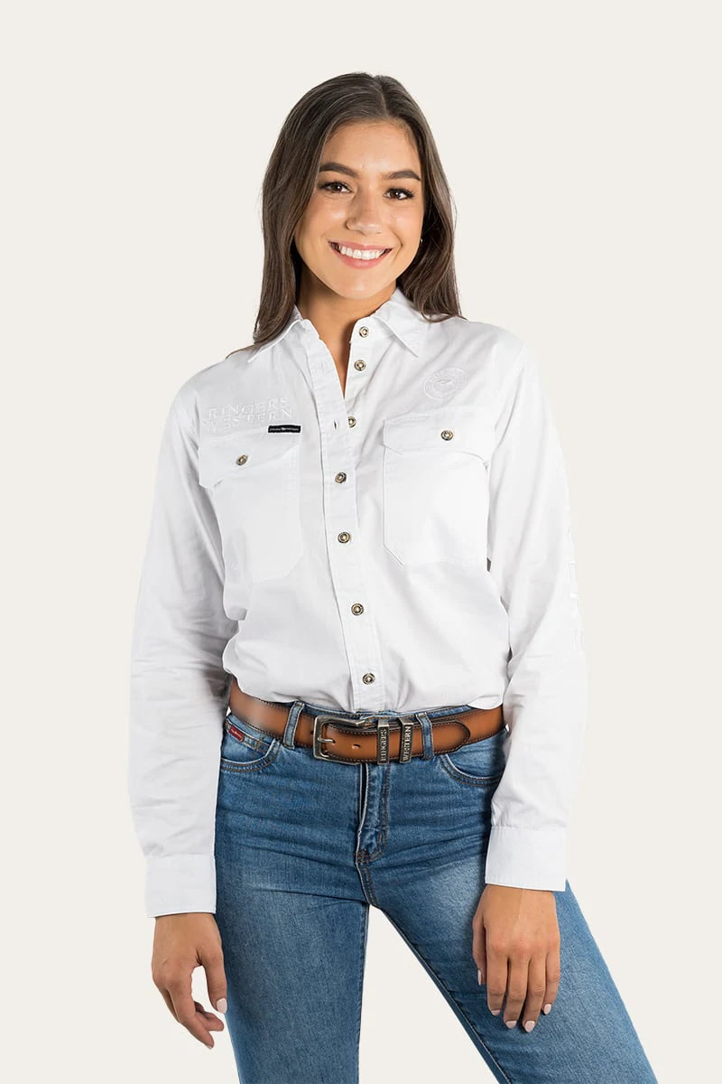 Signature Jillaroo Womens Full Button Work Shirt- White/White