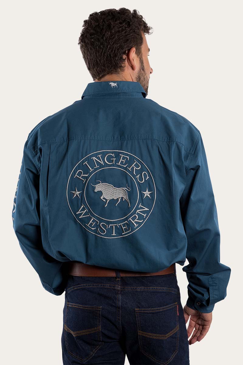 Hawkeye Mens Full Button Work Shirt - Petrol Blue/Ultimate Gray