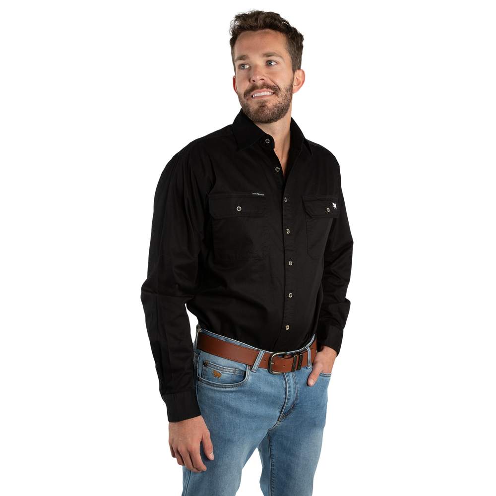 King River Mens Full Button Work Shirt - Black