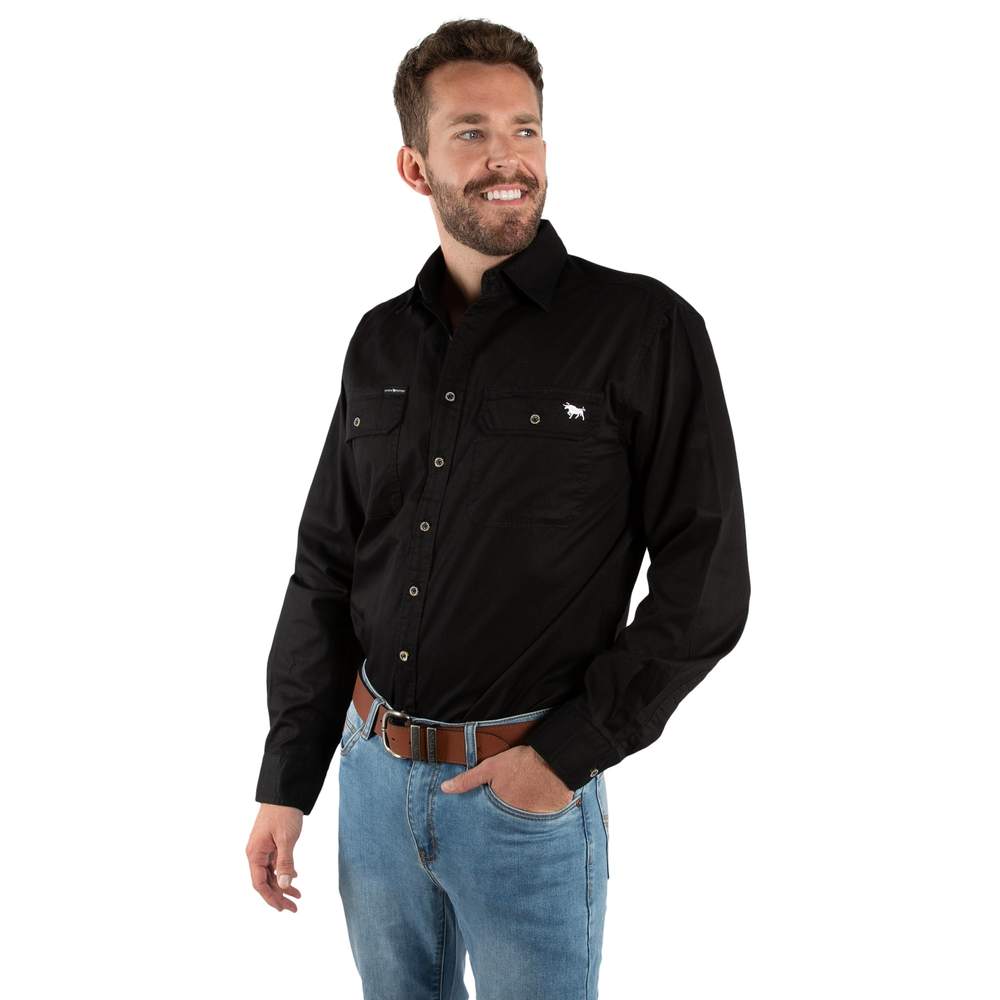 King River Mens Full Button Work Shirt - Black
