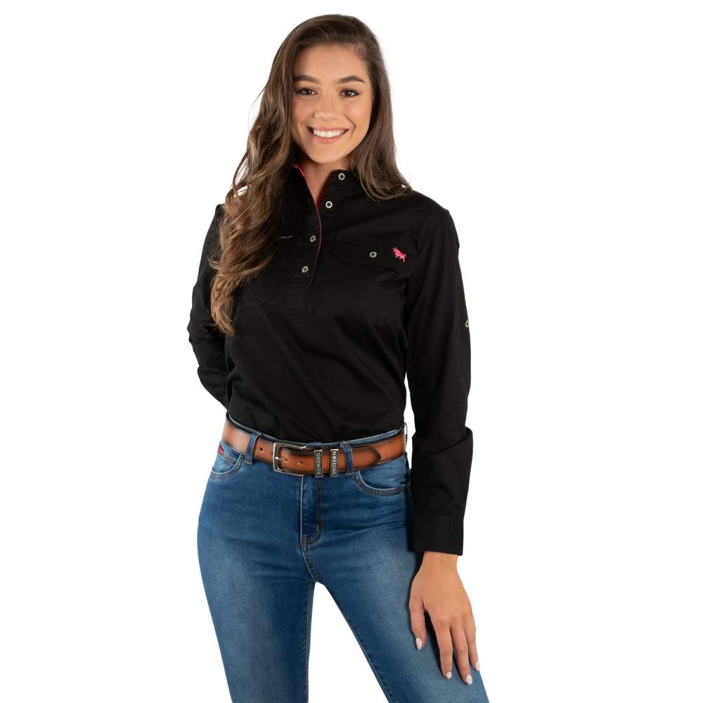 Pentecost River Womens Half Button Work Shirt - Black/Melon