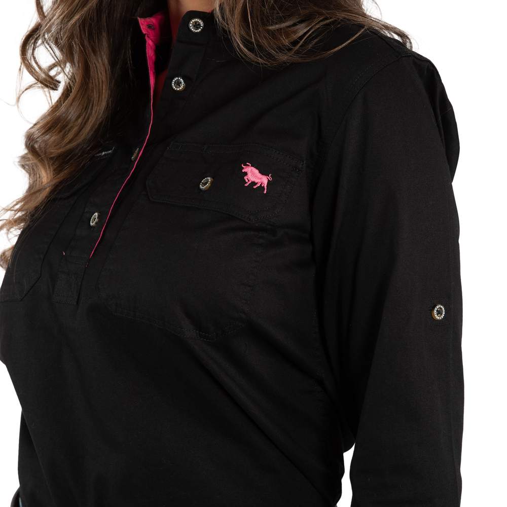 Pentecost River Womens Half Button Work Shirt - Black/Melon