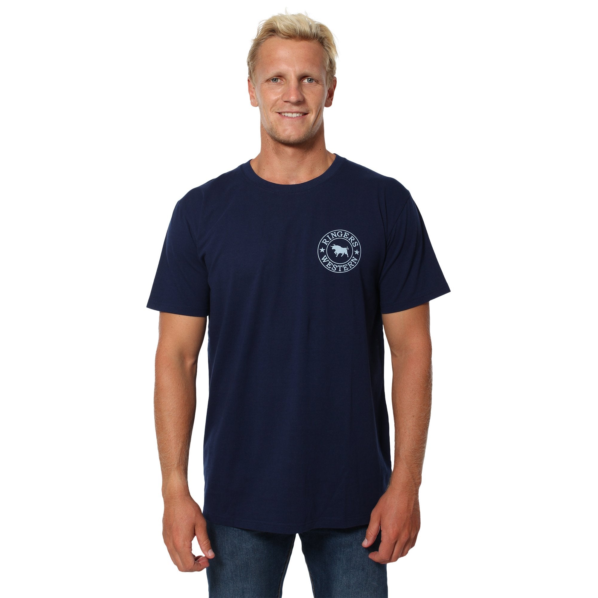 Signature Bull Mens Classic T-Shirt - Midnight With Faded Denim Print