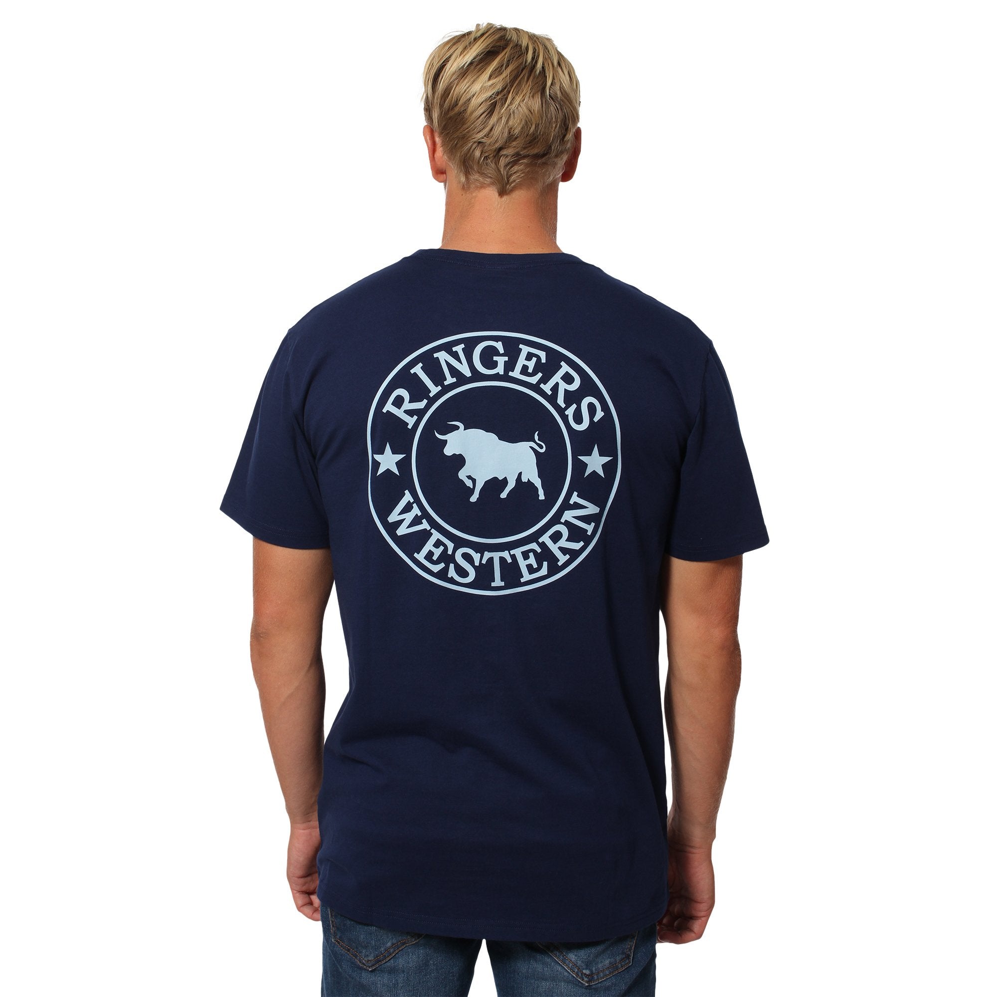 Signature Bull Mens Classic T-Shirt - Midnight With Faded Denim Print