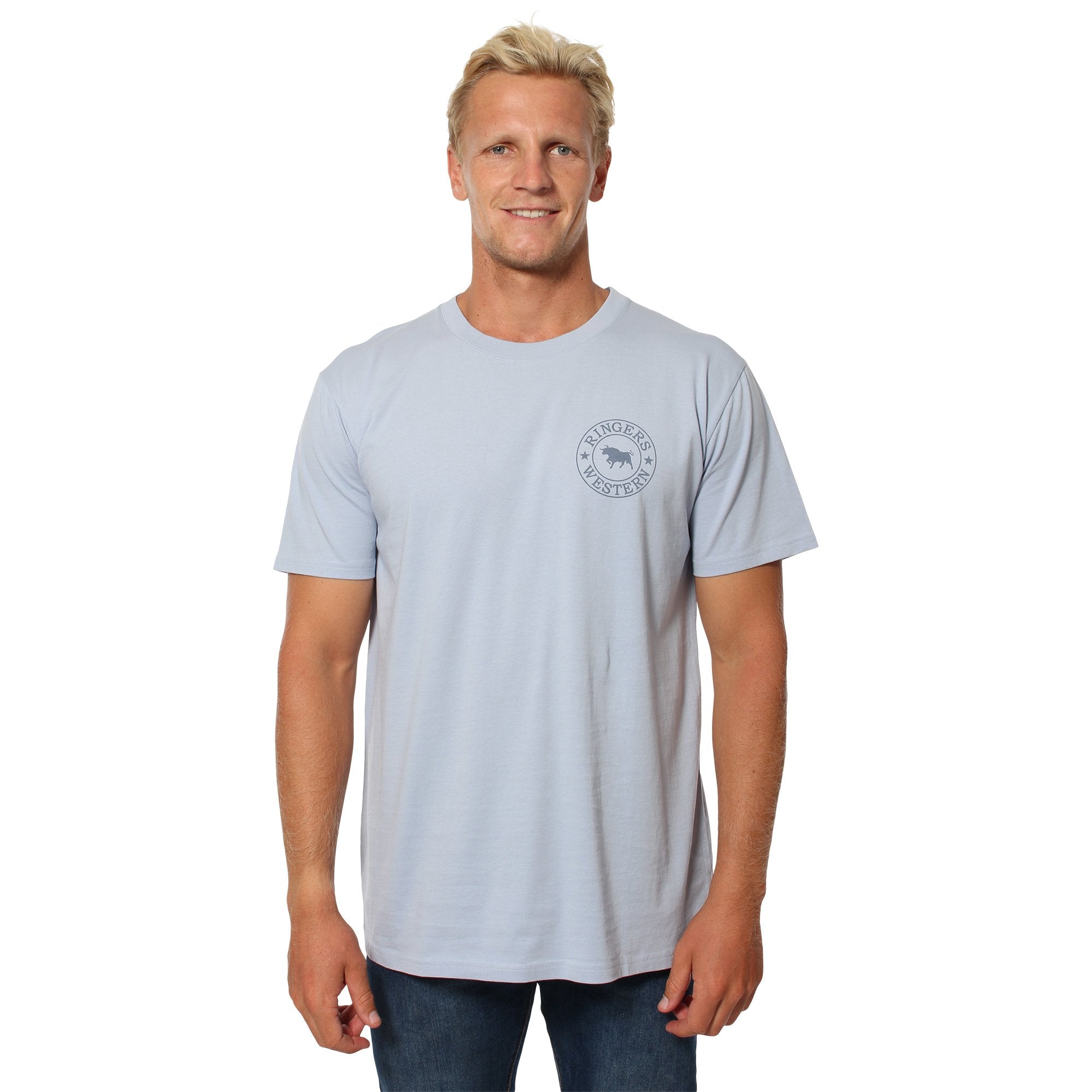Signature Bull Mens Classic Fit T-Shirt - Skyway With Faded Denim Print