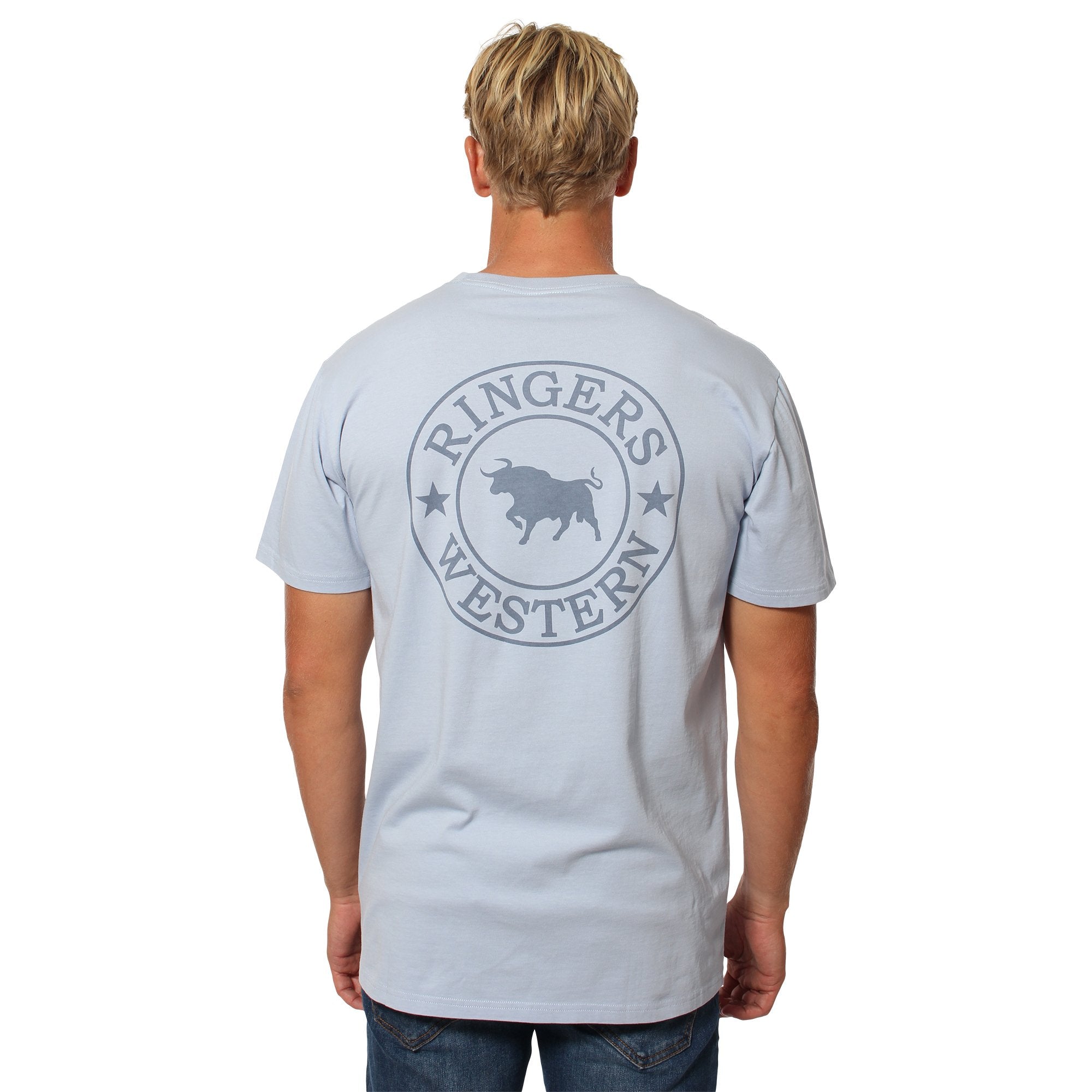 Signature Bull Mens Classic Fit T-Shirt - Skyway With Faded Denim Print