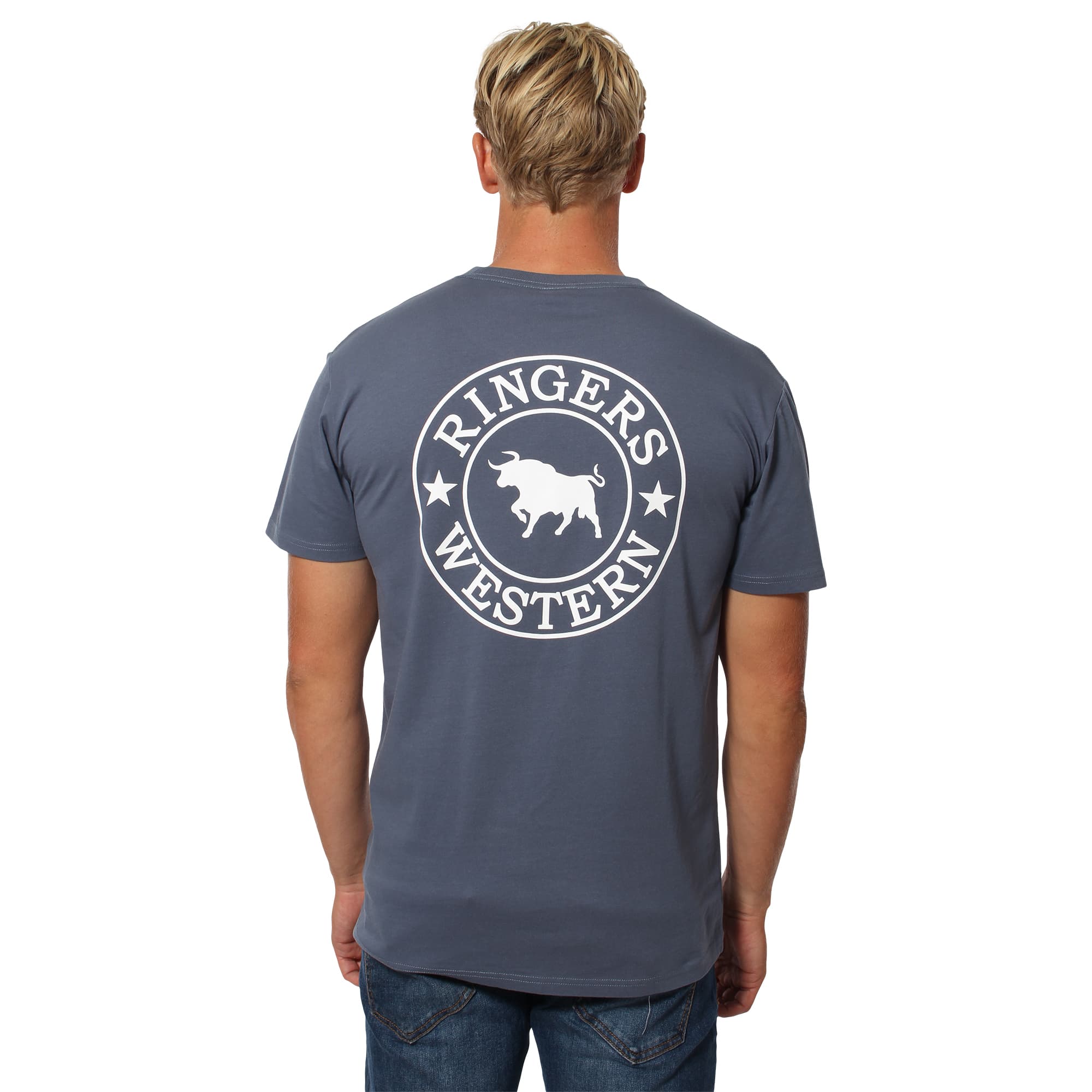 Signature Bull Mens Classic Fit T-Shirt- Yale Blue With White Print