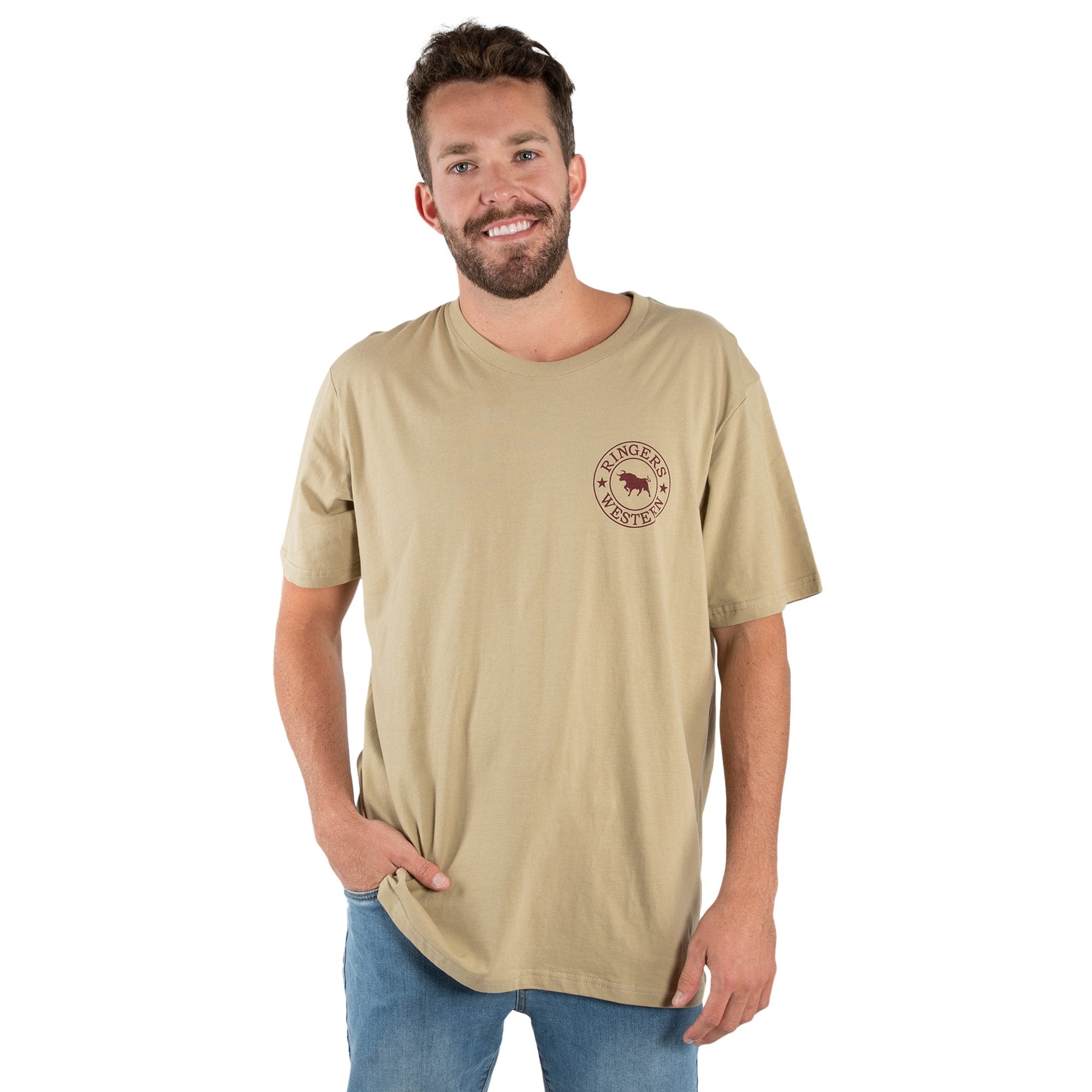 Signature Bull Mens Classic Fit T-Shirt - Camel/Burgundy Print