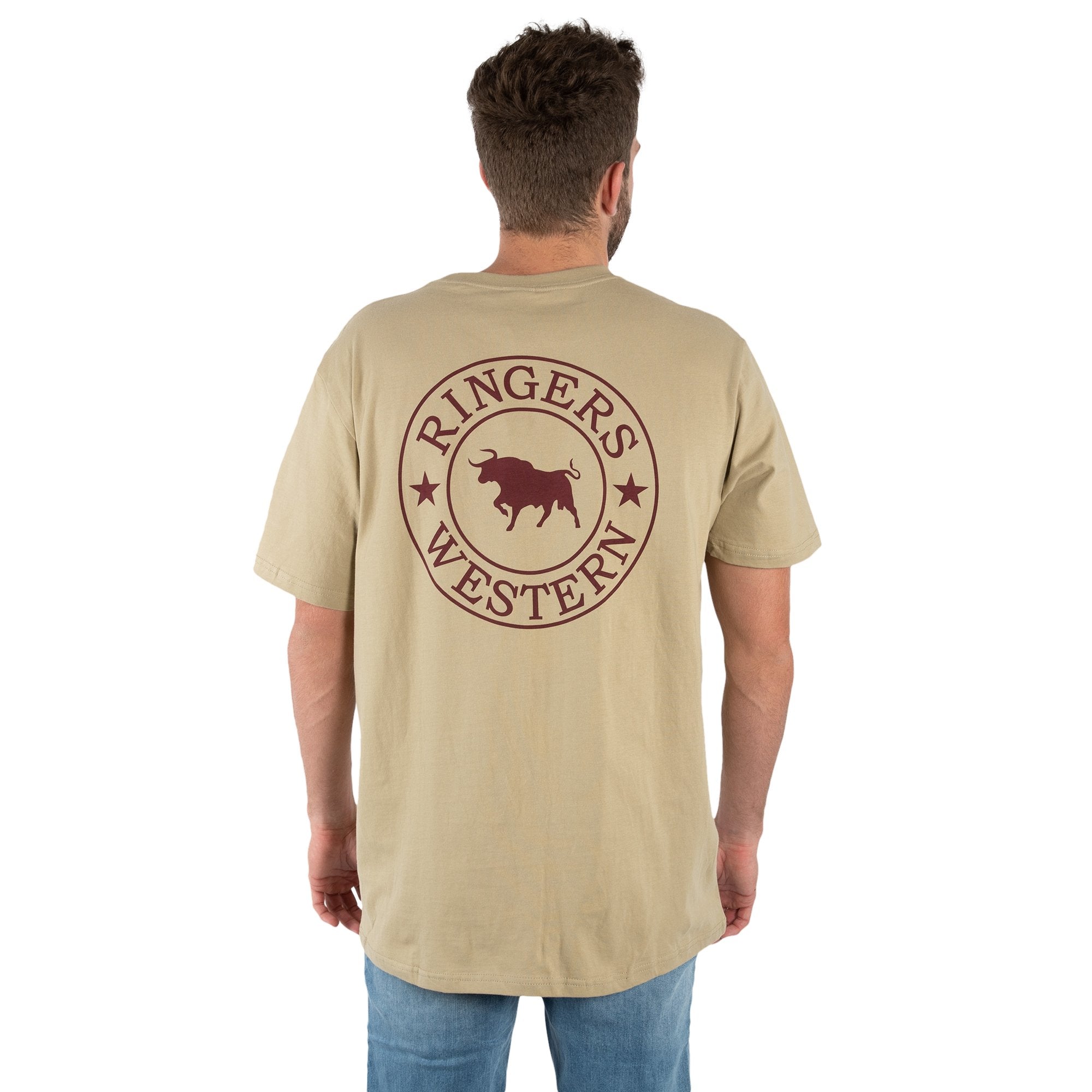 Signature Bull Mens Classic Fit T-Shirt - Camel/Burgundy Print