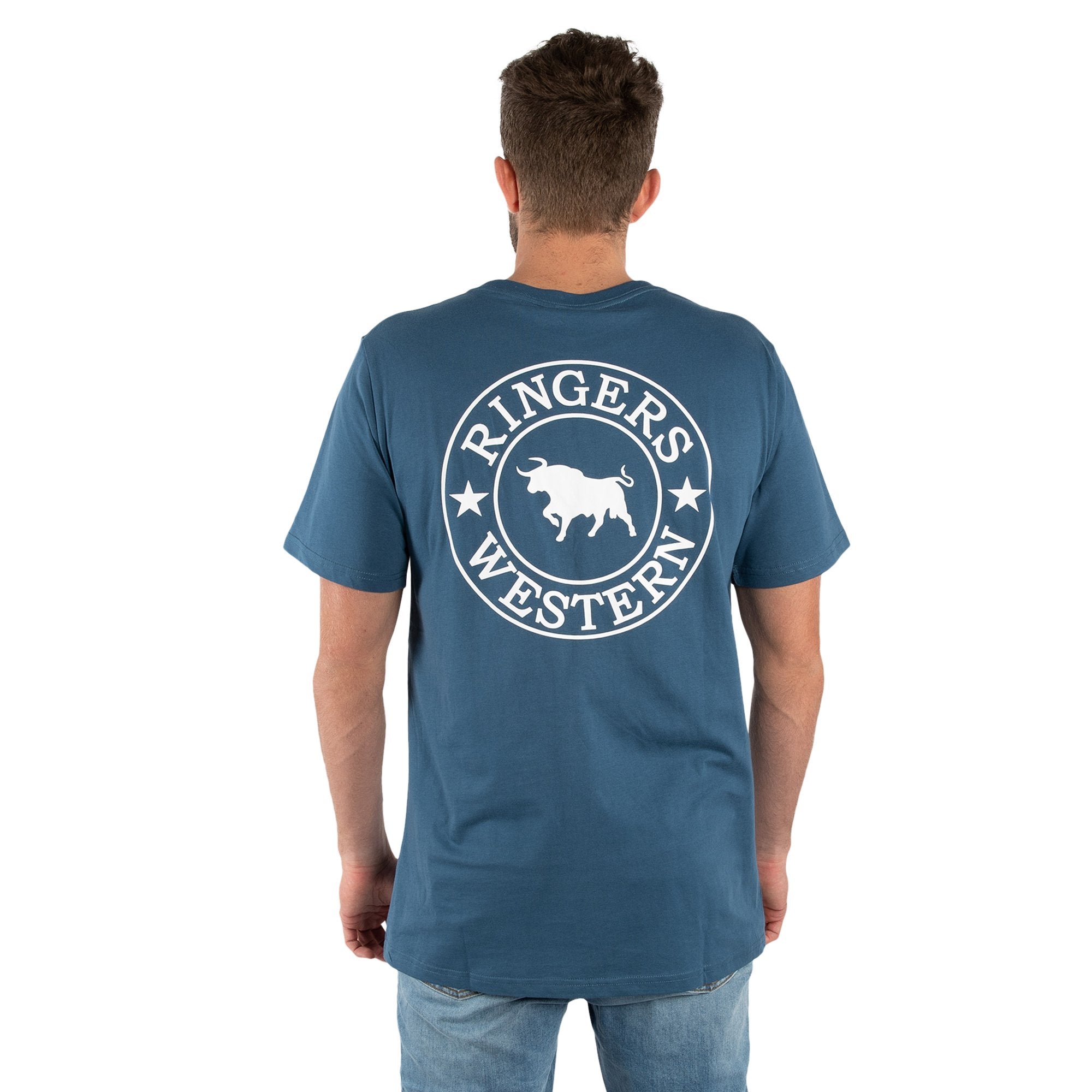 Signature Bull Mens Classic Fit T-Shirt - Dark Blue Steel/White Print