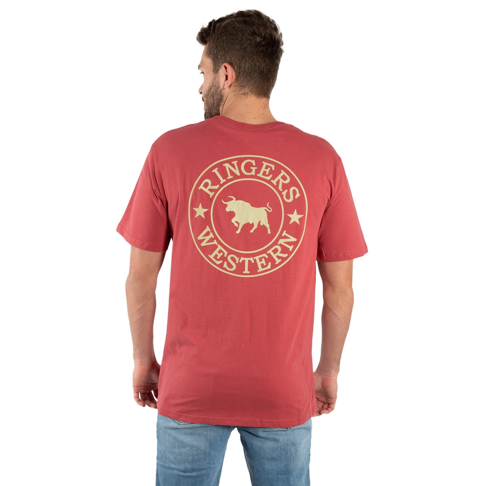Signature Bull Mens Classic Fit T-Shirt - Red Brick With Gold Print