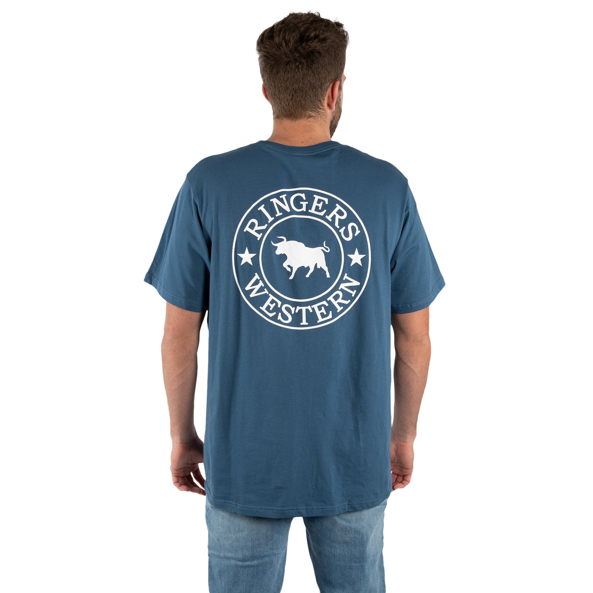 Signature Bull Mens Loose Fit T-Shirt - Dark Blue Steel With White Print