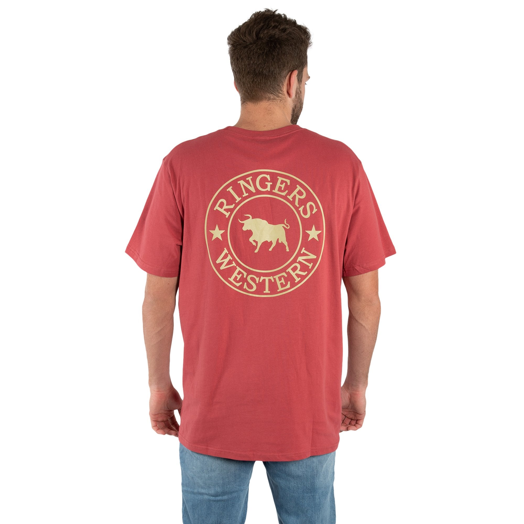 Signature Bull Mens Loose Fit T-Shirt - Red Brick With Gold Print