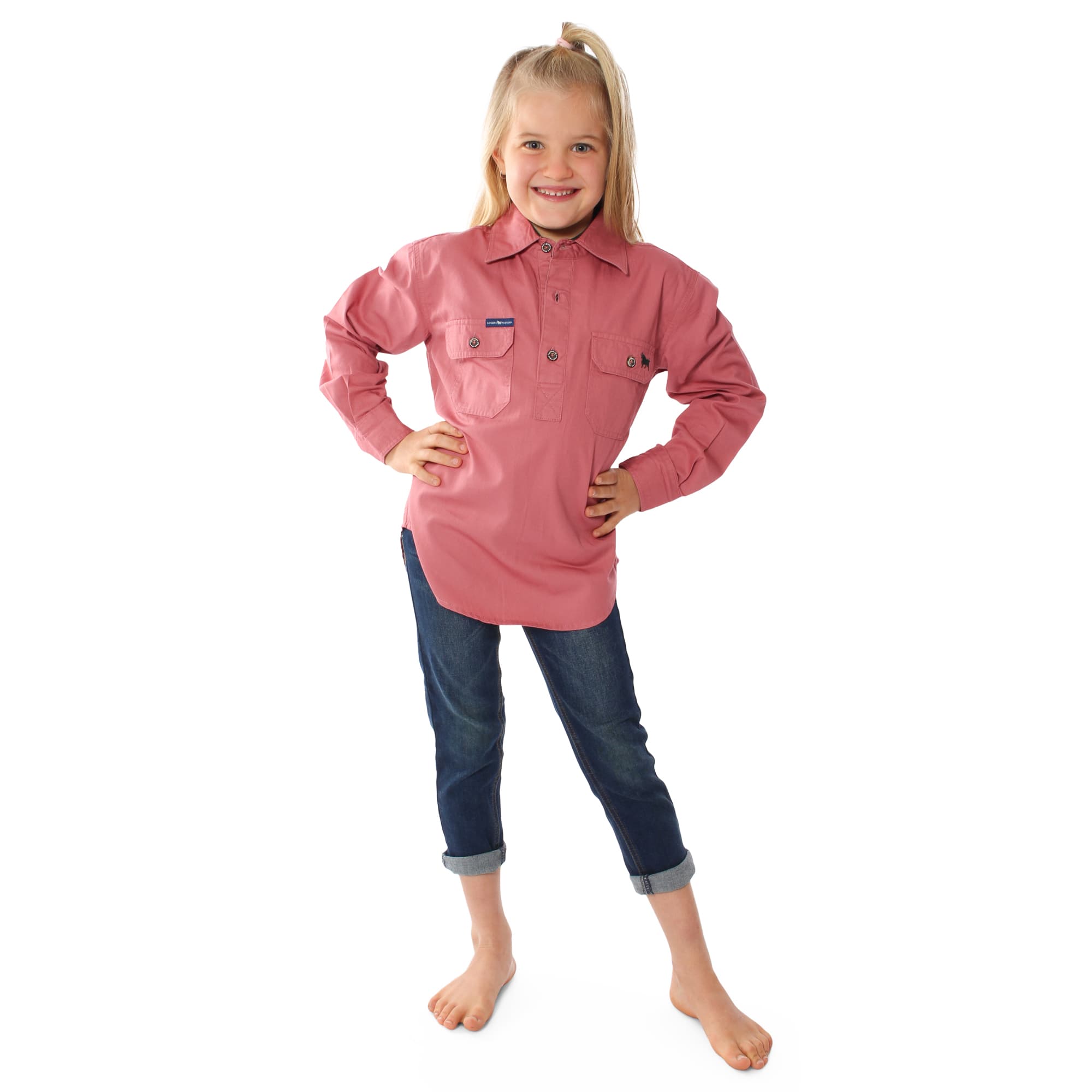 Ord River Kids Half Button Work Shirt - Dusty Rose