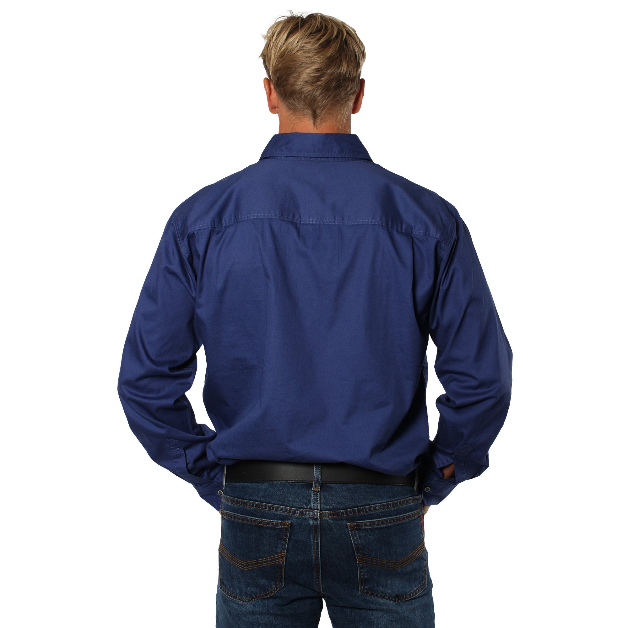 King River Mens Full Button Work Shirt - Steel Blue