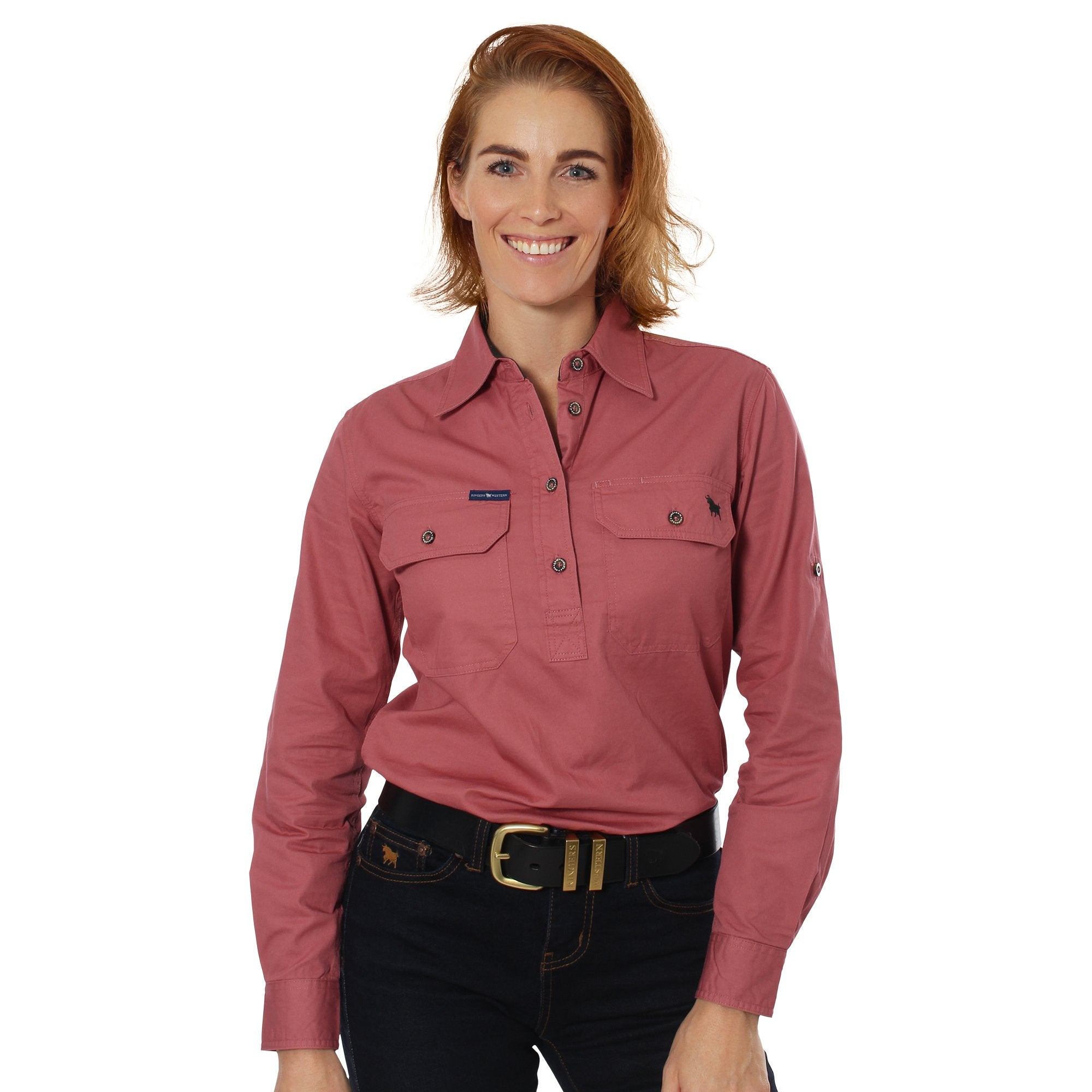 Pentecost River Womens Half Button Work Shirt - Dusty Rose