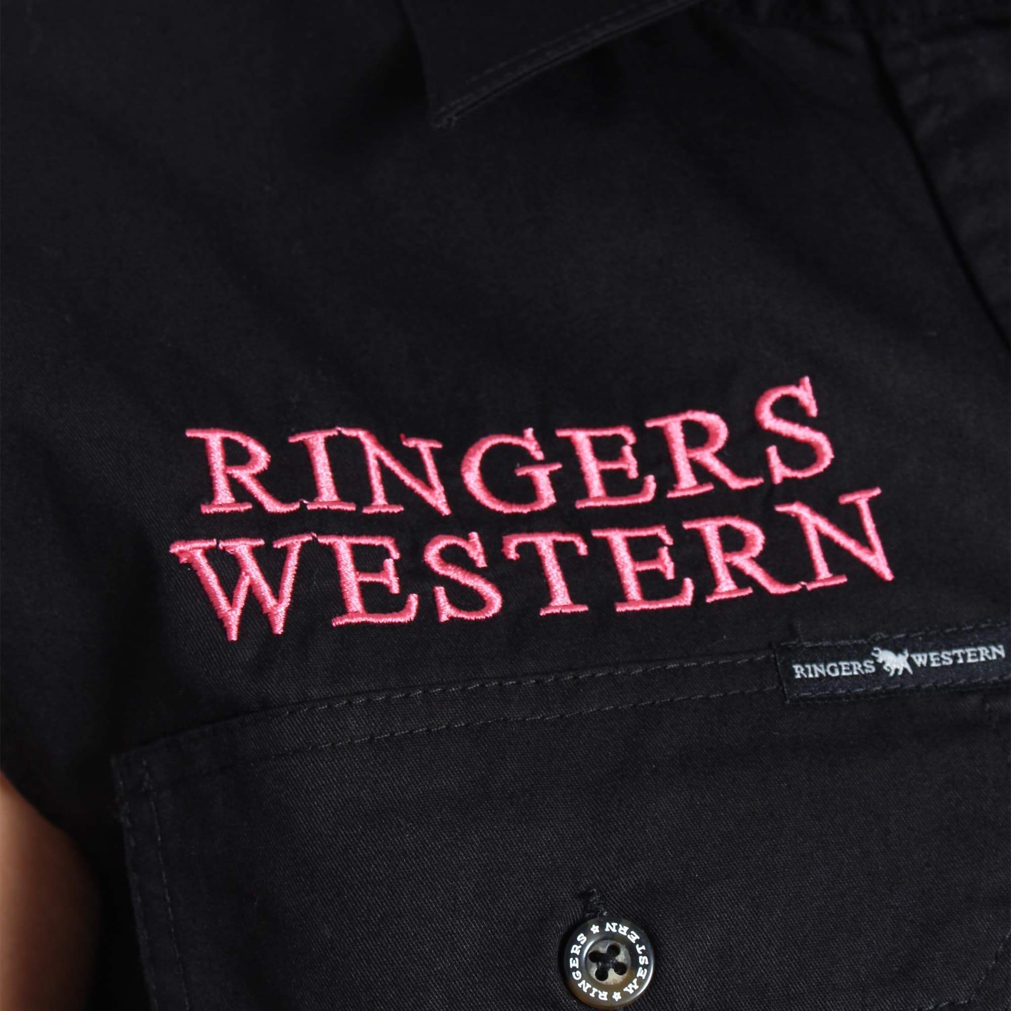 Signature Jillaroo Womens Sleeveless Work Shirt - Black With Melon Embroidery - Ringers Western Toowoomba