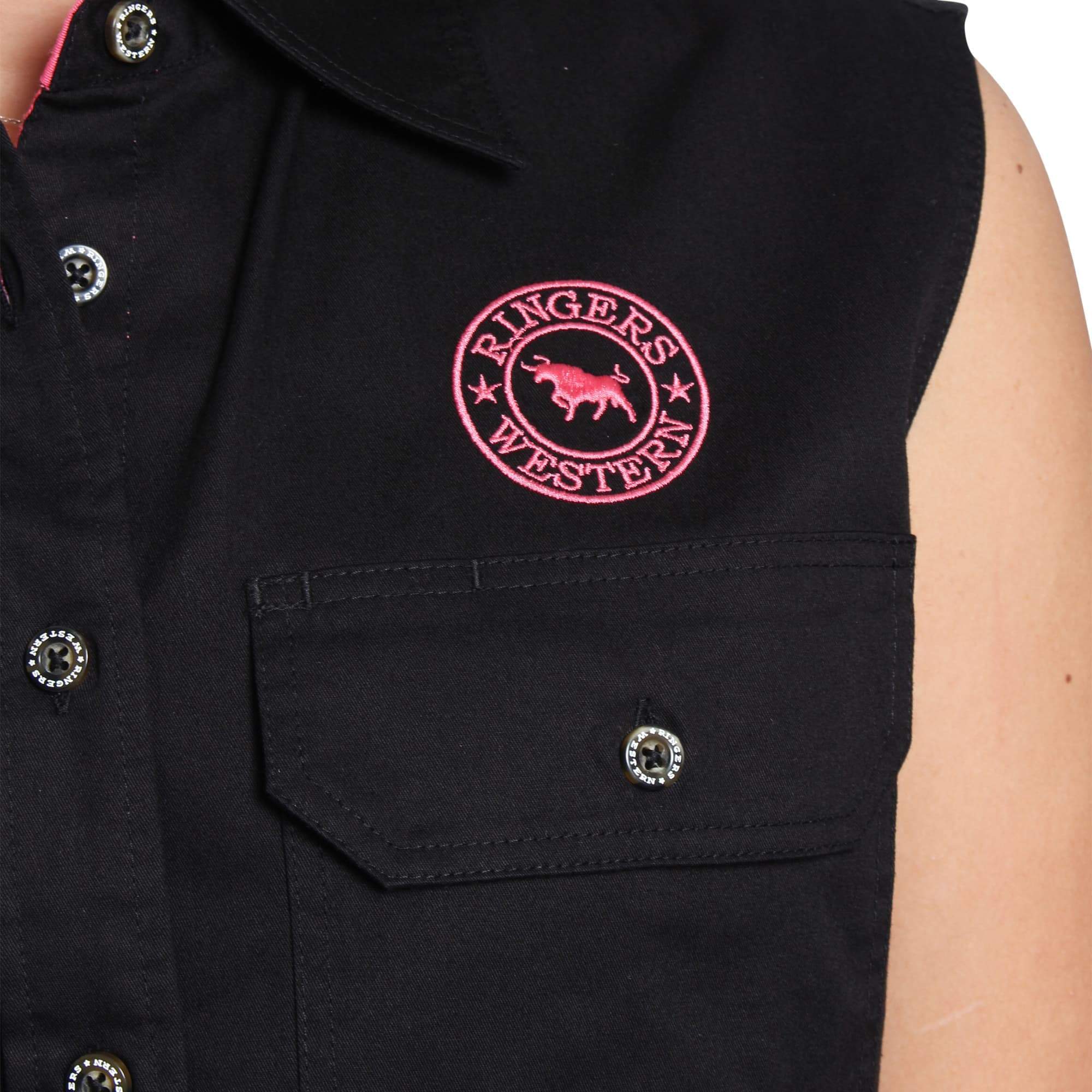 Signature Jillaroo Womens Sleeveless Work Shirt - Black With Melon Embroidery - Ringers Western Toowoomba