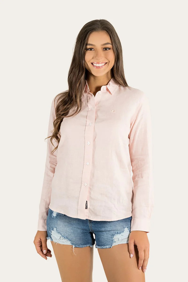 Hayley Womens Relaxed Fit Linen Shirt - Ice Pink