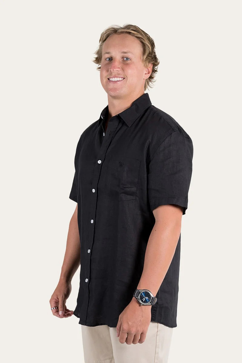 Dawson Mens Relaxed Short Sleeve Linen Dress Shirt - Black