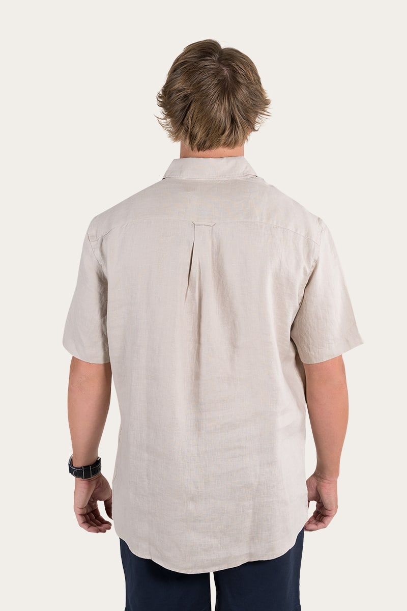 Dawson Mens Relaxed Short Sleeve Linen Dress Shirt - Stone