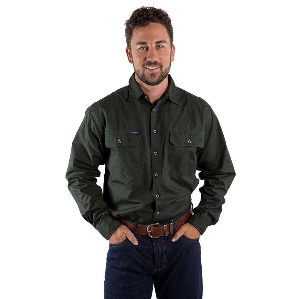 King River Mens Full Button Work Shirt - Cargo Khaki