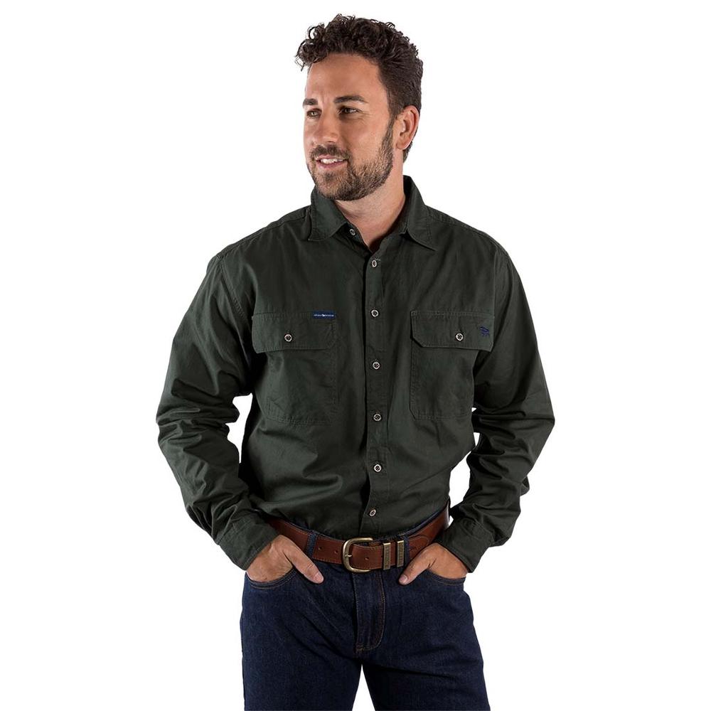 King River Mens Full Button Work Shirt - Cargo Khaki