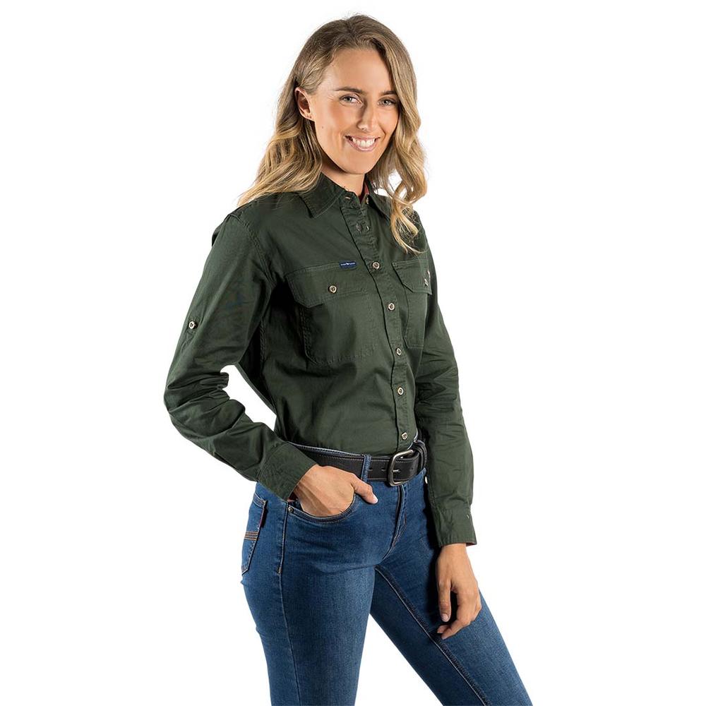 Pentecost River Womens Full Button Work Shirt - Cargo Khaki