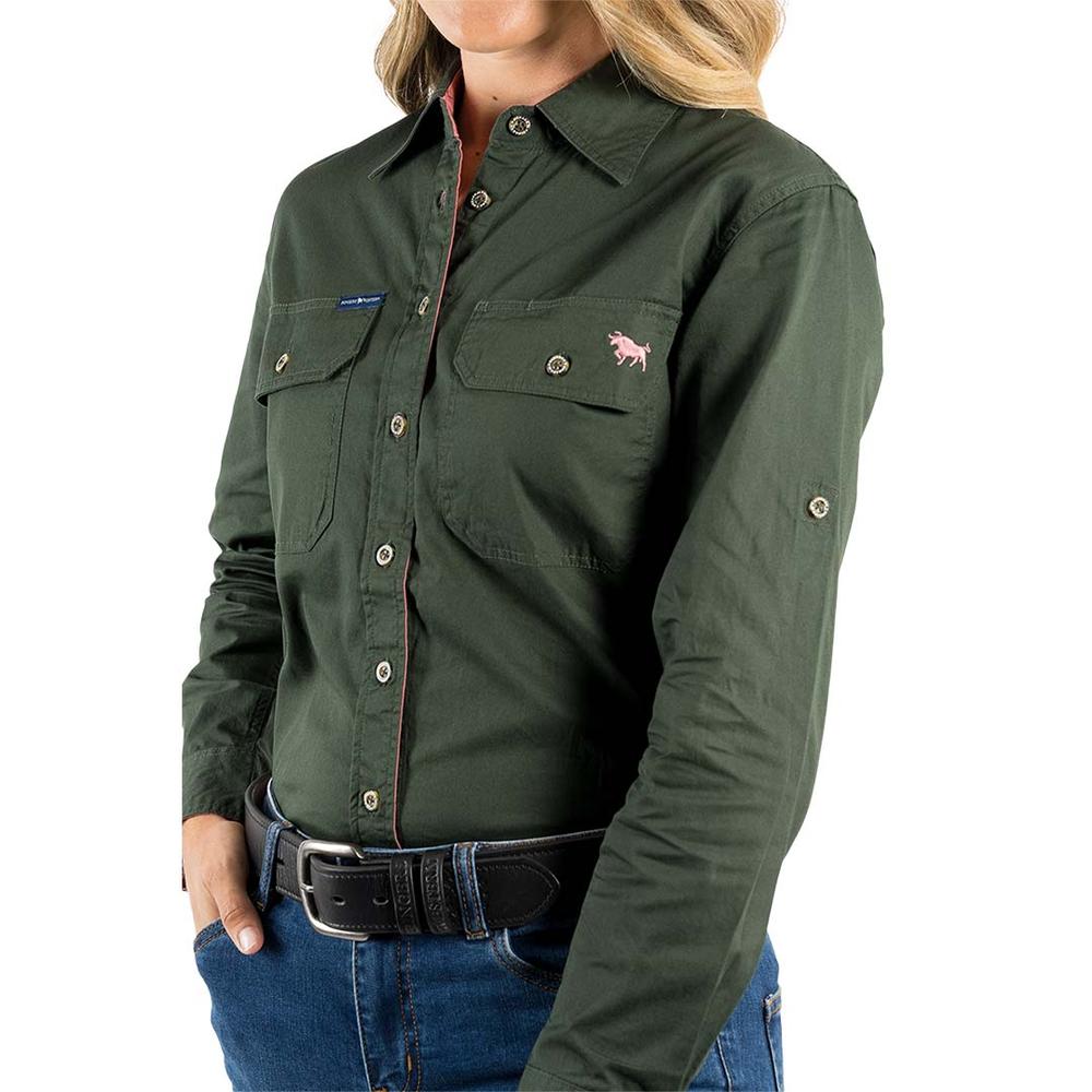Pentecost River Womens Full Button Work Shirt - Cargo Khaki