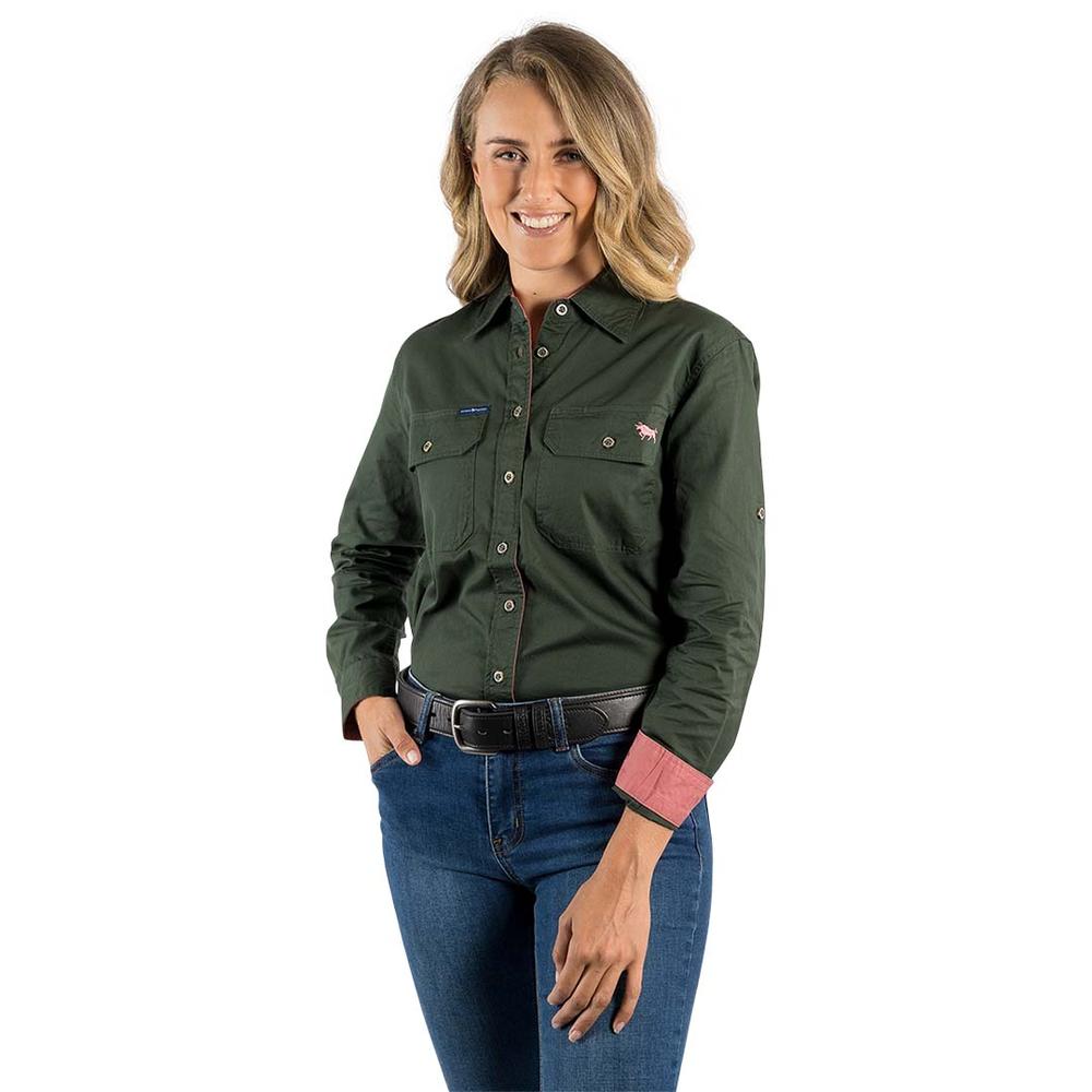Pentecost River Womens Full Button Work Shirt - Cargo Khaki