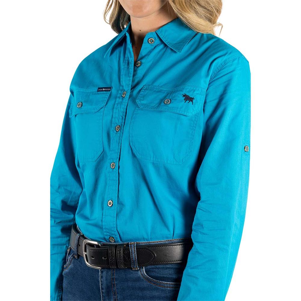 Pentecost River Womens Full Button Work Shirt - Turquoise