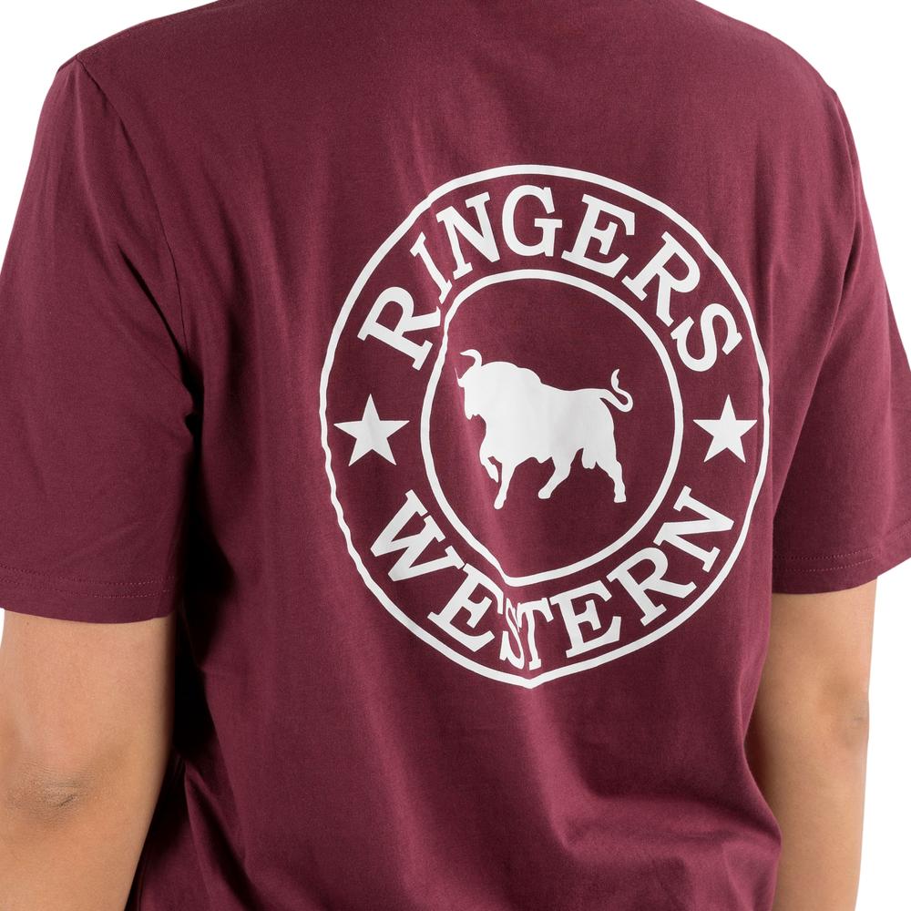 Signature Bull Womens Loose Fit T-Shirt- Burgundy/White