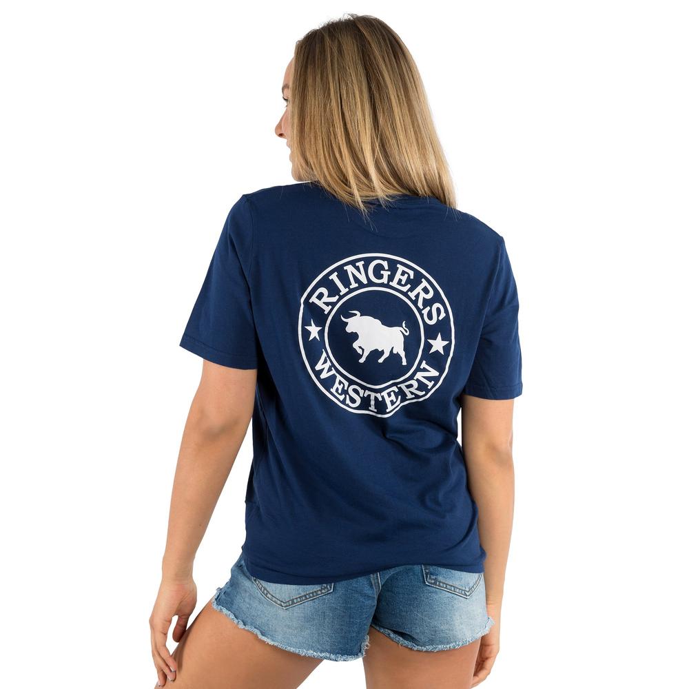 Signature Bull Womens Loose Fit T-Shirt- Navy/ White