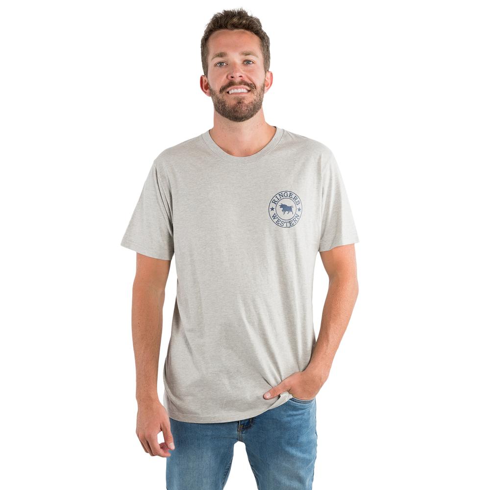 Signature Bull Mens Loose Fit T-Shirt - Grey Marle With Navy Print