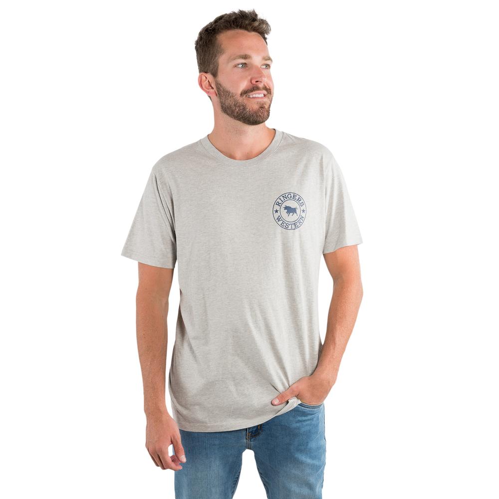 Signature Bull Mens Loose Fit T-Shirt - Grey Marle With Navy Print