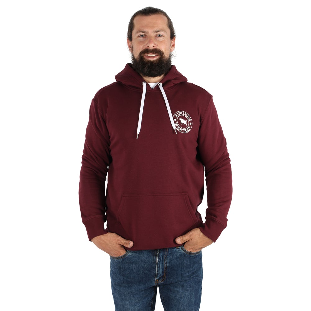 Signature Bull Mens Pullover Hoodie - Cabernet/White