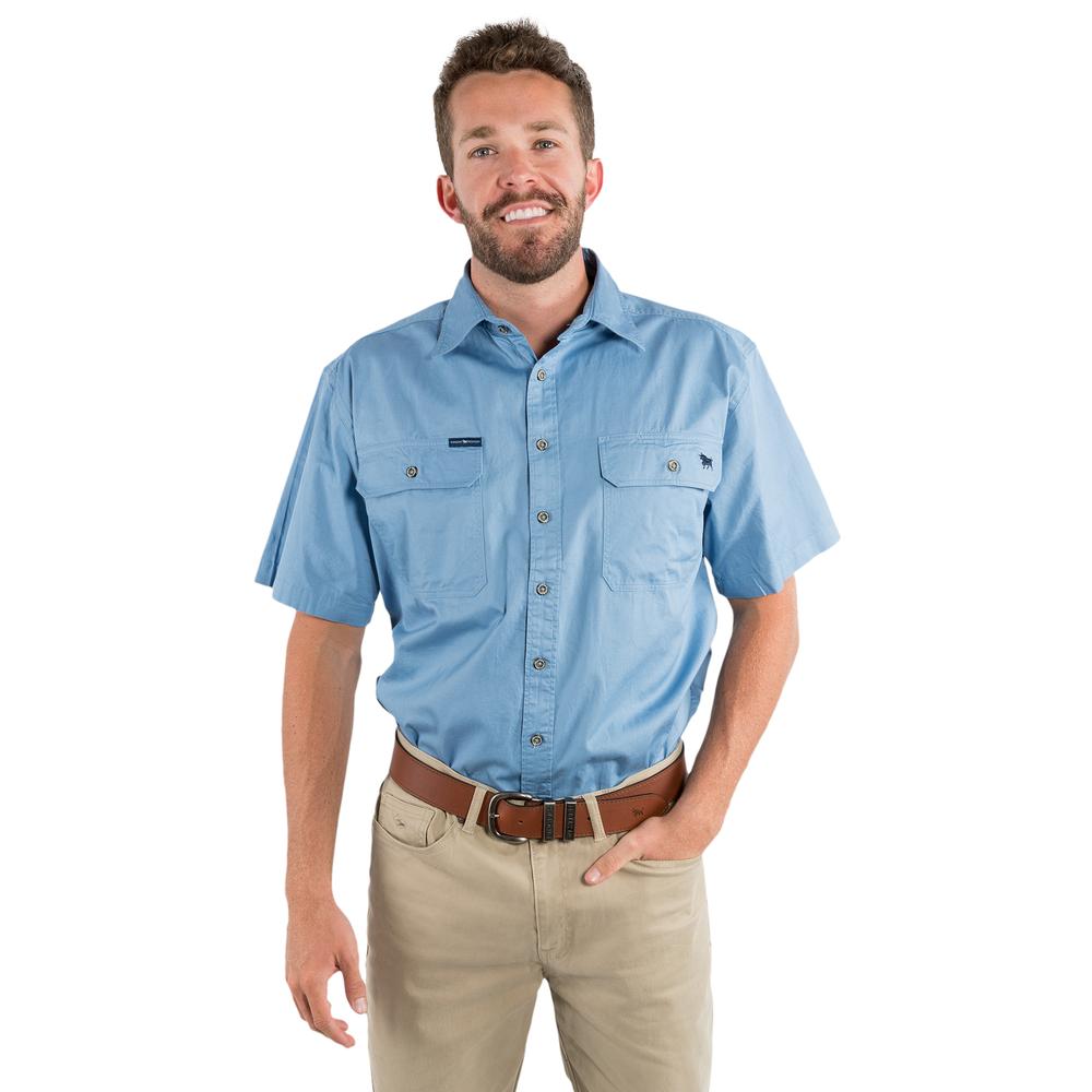 Lake Argyle Mens Short Sleeve Full Button Work Shirt - Denim Blue