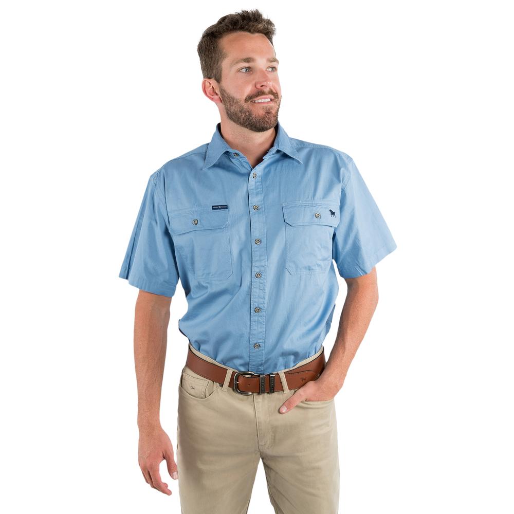 Lake Argyle Mens Short Sleeve Full Button Work Shirt - Denim Blue