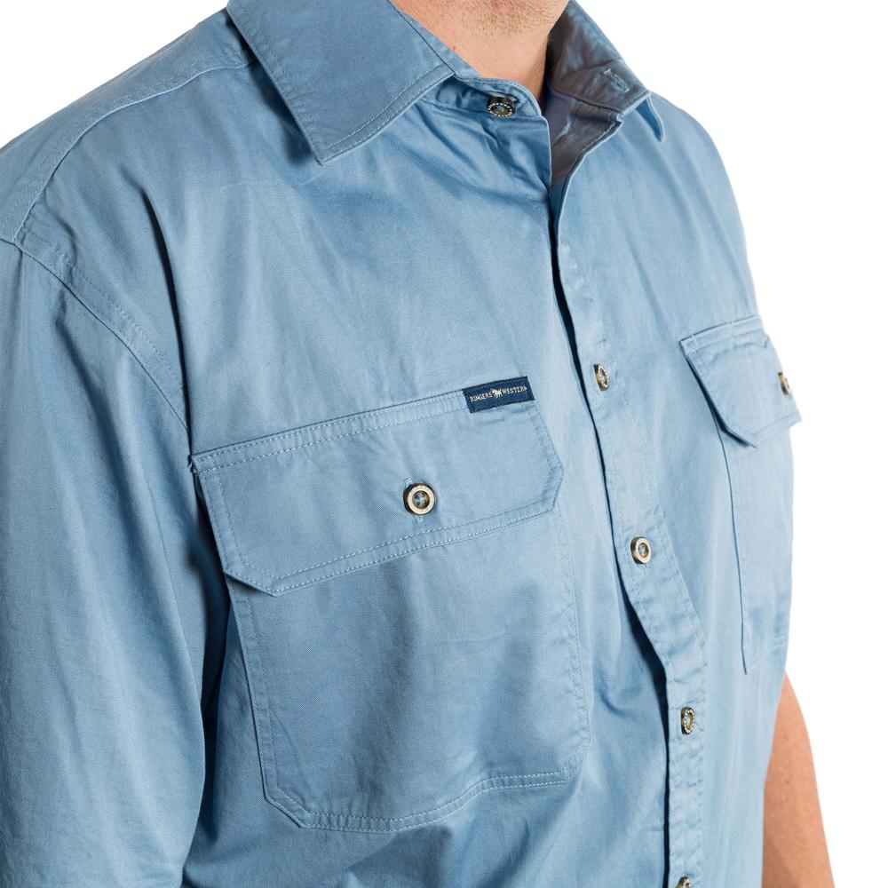 Lake Argyle Mens Short Sleeve Full Button Work Shirt - Denim Blue - Ringers Western Toowoomba