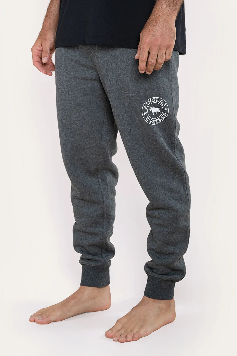 Kansas Mens Trackpants - Charcoal Marle/White