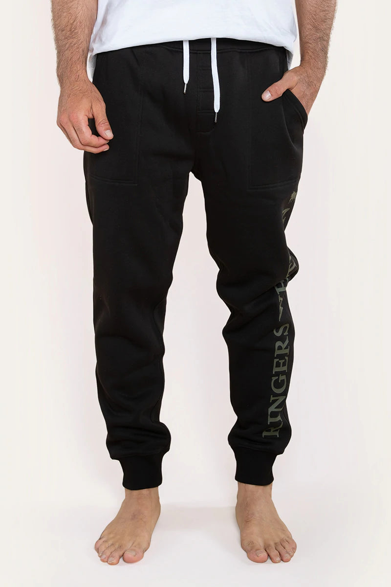 Texas Mens Trackpants - Black With Military Green Print